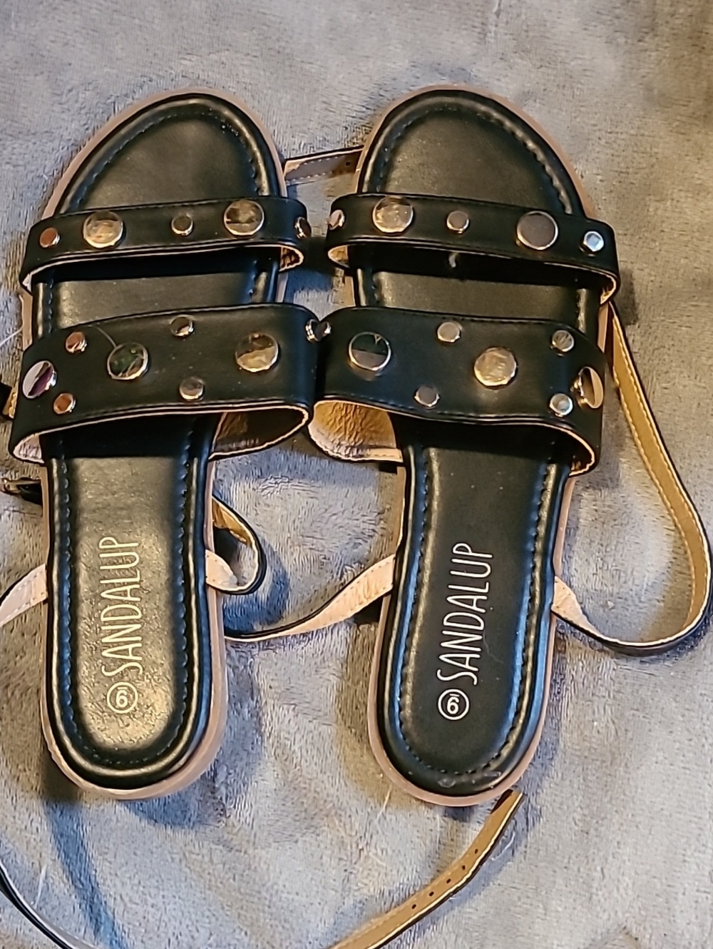 Black Studded Double-Strap Women’s Sandals